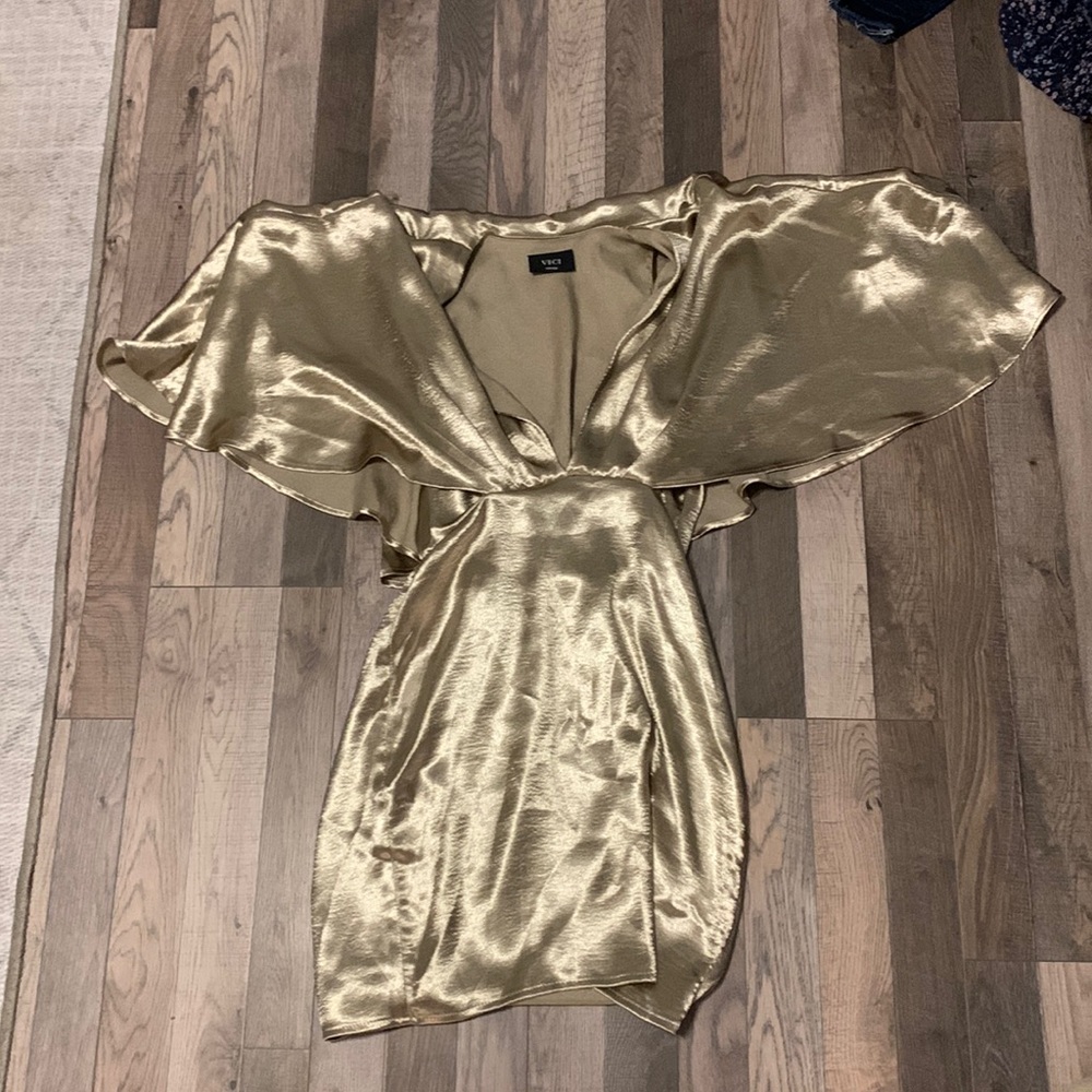 70s style champagne colored party dress